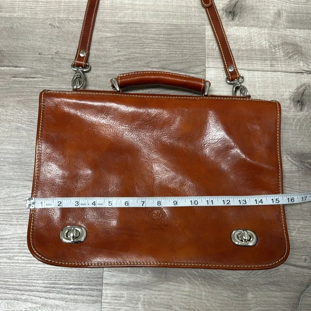 Manufactus Full Grain CalfSkin Italian Leather Slim Briefcase Brown Luxury